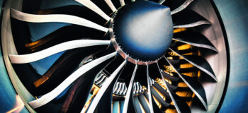 Close up of airplane turbofan engine