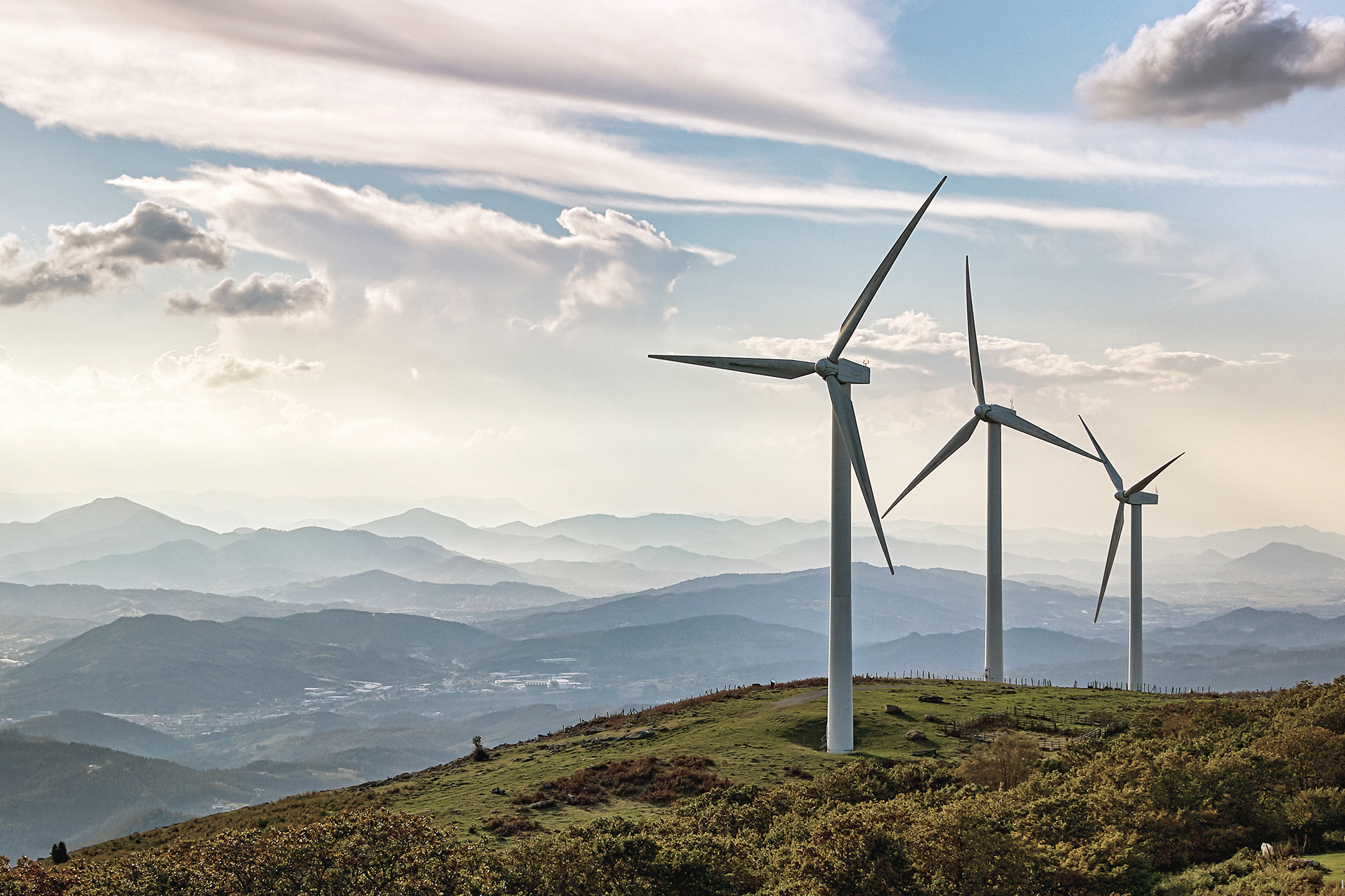 Wind turbines on a hill top for energy generation