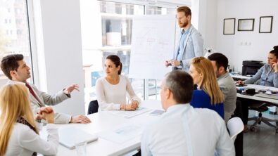 colleagues having a board meeting