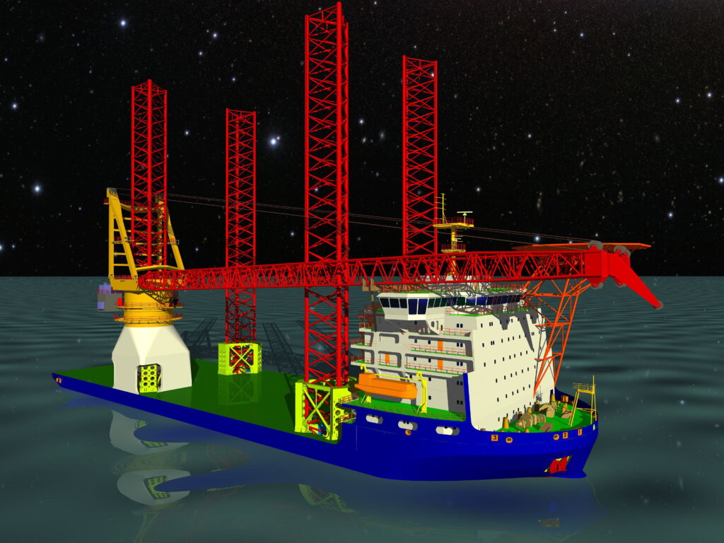 The image shows a colored 2D design of a ship