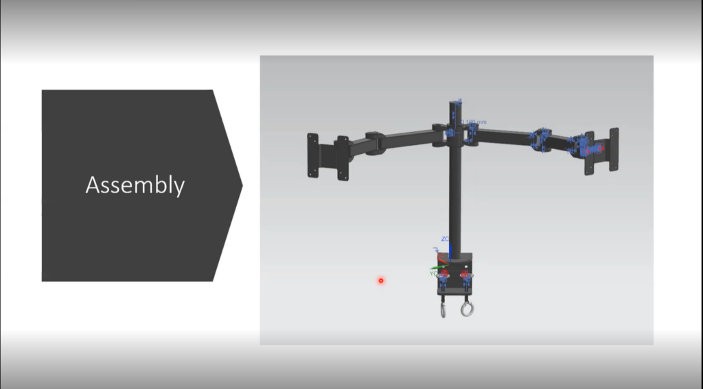 3D assembly of a dual monitor holder design in NX