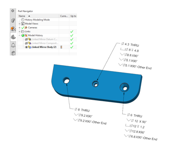 This image shows the hole callout functionality within model based definition.