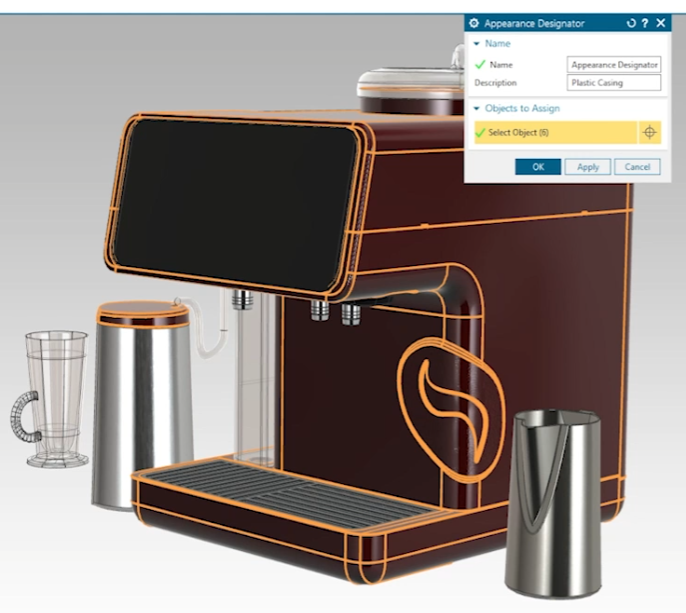 A screenshot showing the designator functionality in NX's Appearance Manager