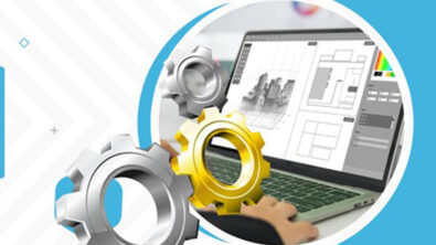 A computer screen representing design automation and CAD customization, overlayed with gear cogs meshing, along with Siemens and Monarch Innovation logos.