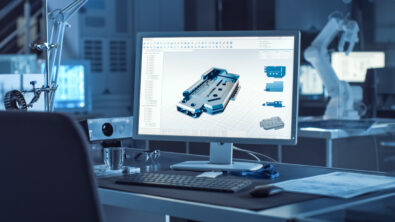 An industrial machinery component being analyzed with simulation software.