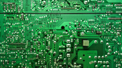 Macro shot of the back side of a circuit board