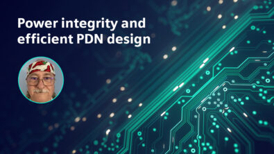 Image of Dan Beeker against a PCB with text onscreen that says power integrity and efficient PDN design.