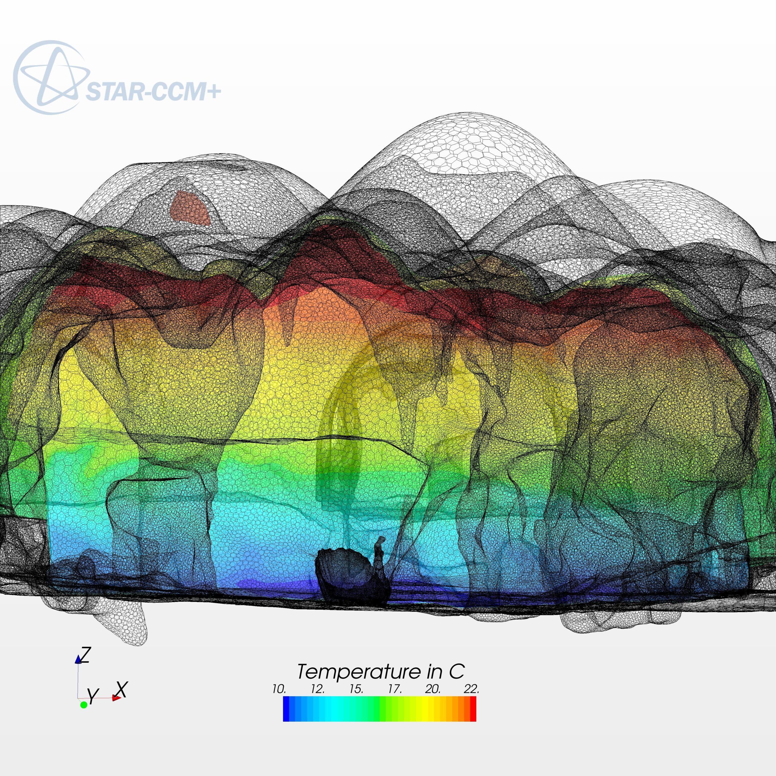 Simulated mining environment with range of colors.