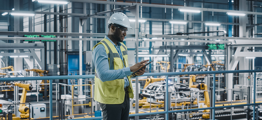 A worker in a manufacturing complex