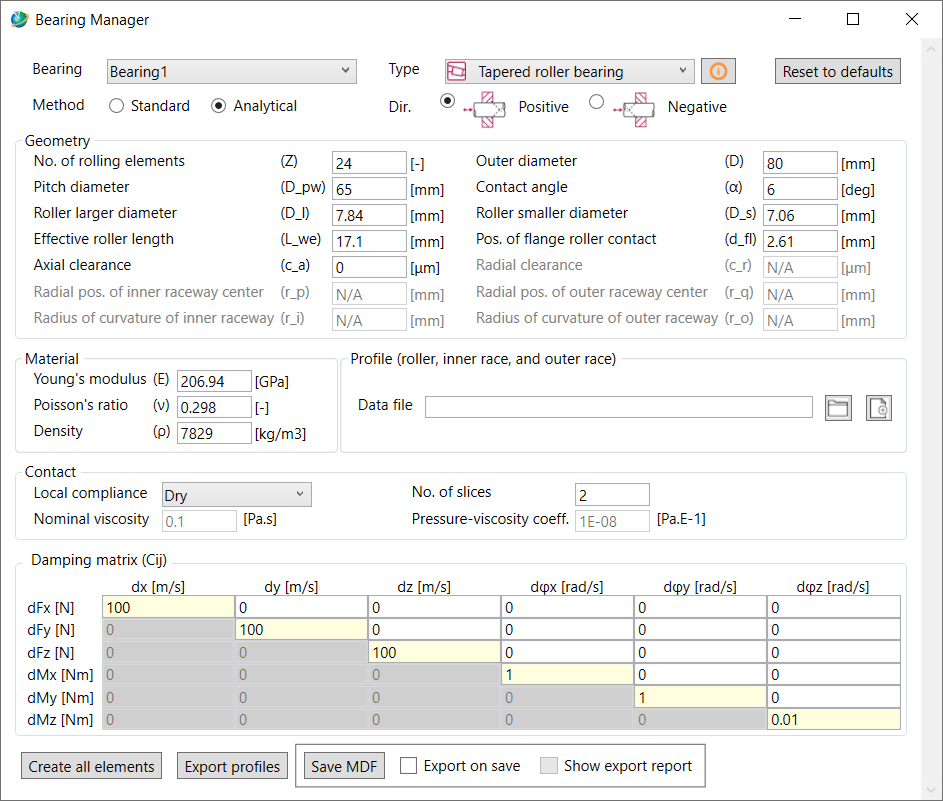 Bearing manager screenshot