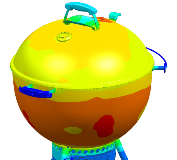 Surface plot showing the  temperature distribution on thermostat side of the grill. Scale same as Figure 6. 