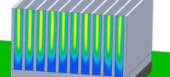 Surface plot of air speed between heat sink fins in Simcenter Flotherm XT