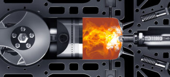 Cross-section view of a V6 engine firing up