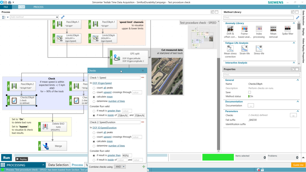 The GPS splitter method and
the run checker functionality in
Simcenter Testlab Neo facilitate
durability data acquisition