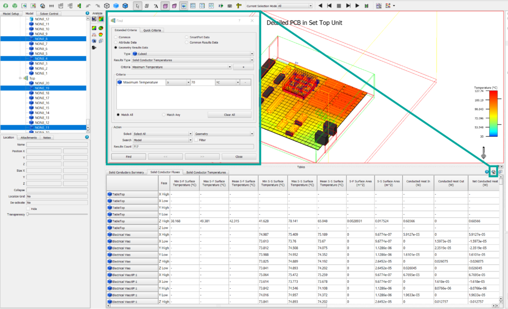 Powerful searching within results in Simcenter Flotherm