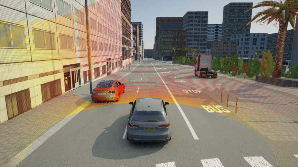 Autonomous driving with a point cloud sensor in a San Francisco city model.