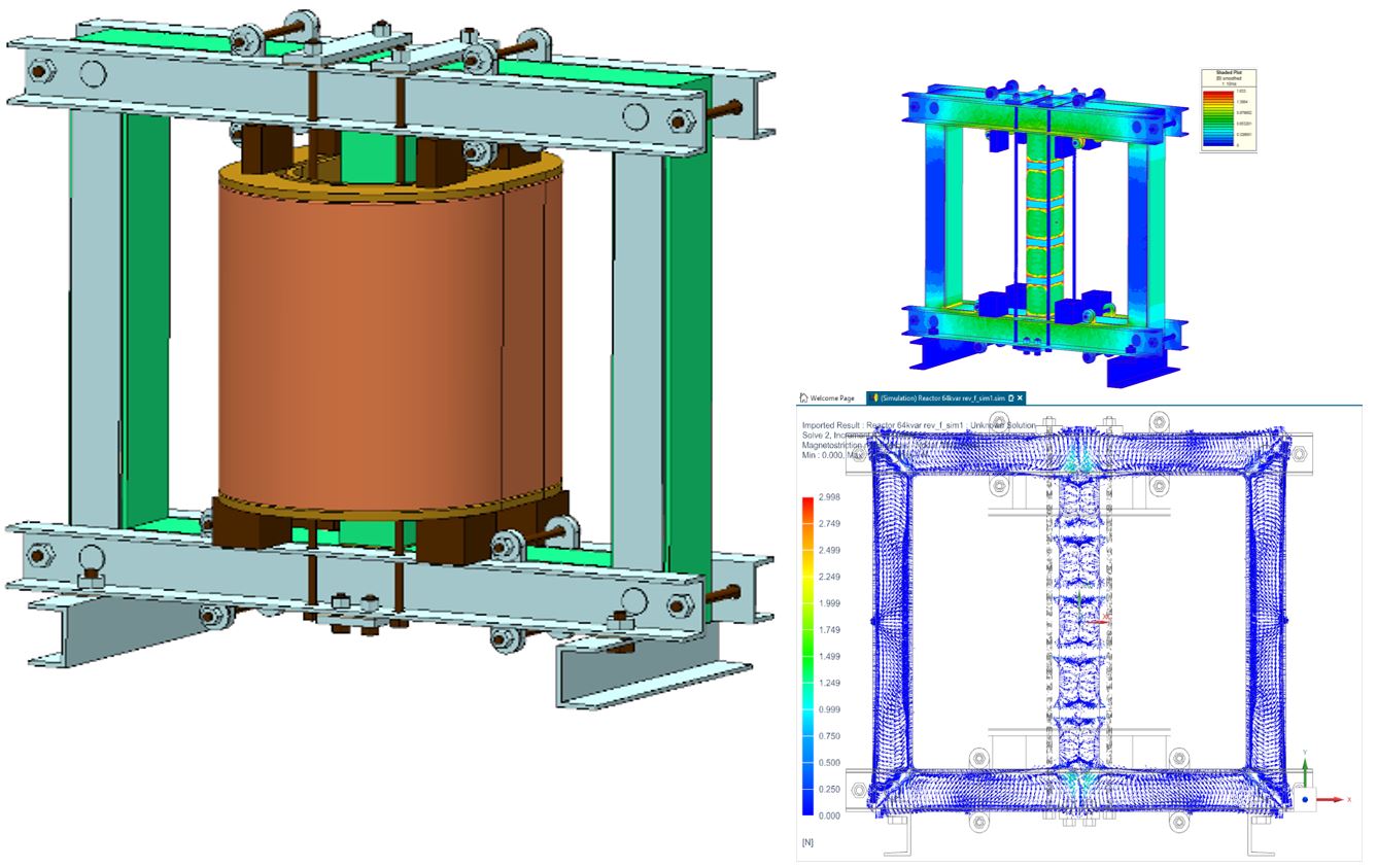 Flux density and magnetostriction force of a reactor