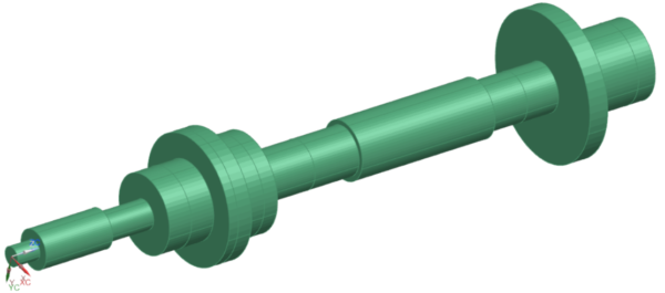 Nelson rotor model, modeled by 3D solid elements and bearings defined on the rotor axis. Full 3D Nelson rotor model axisymmetric rotor dynamics
