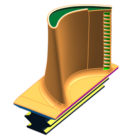Simcenter 3D model of the blade, being prepared for blade cooling simulation