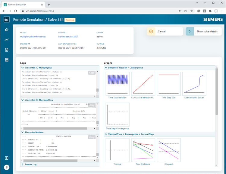 desktop run and same solve on Remote Simulation – showing same data available during remote solve