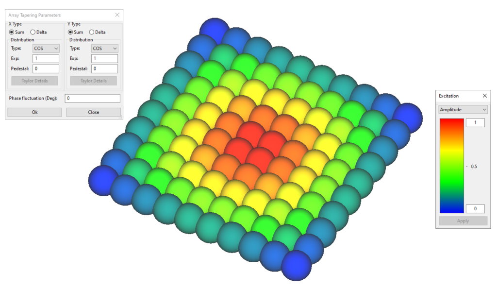  An antenna array is tuned via its tapering parameters