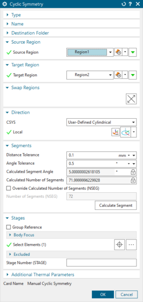 Define the periodicity of the fluid domain using the Cyclic Symmetry simulation object