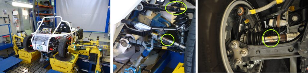 Strain gauges instrumented at various locations on a vehicle