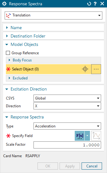 Response spectra input form