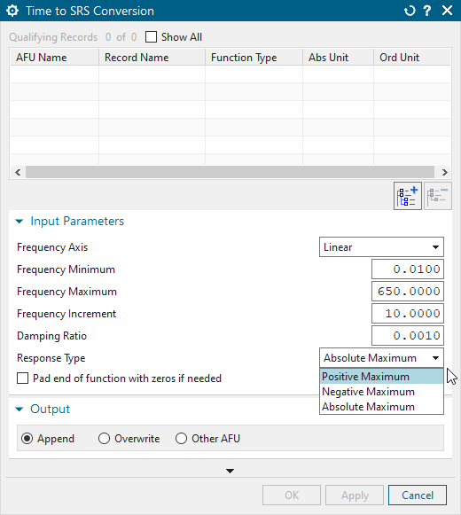 Time to SRS Conversion input panel