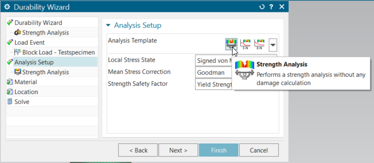 Simcenter 3D - Strength and fatigue wizard  analysis type