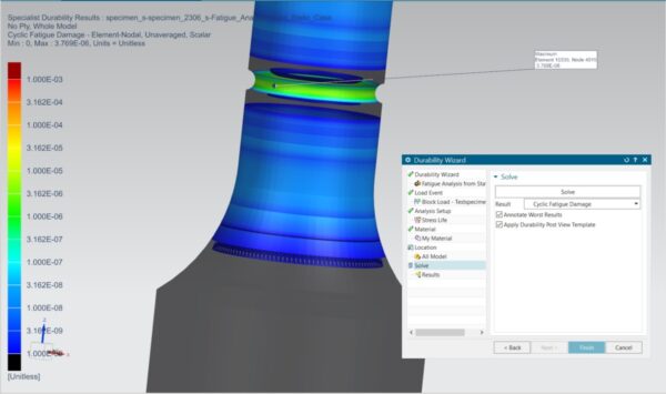 Strength and fatigue analysis wizard guides you to the results - Simcenter 3D 2306