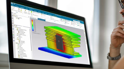 Simcenter FLOEFD 2306 CAD embedded CFD software release showing an IGBT power semiconductor on a heatsink for thermal analysis