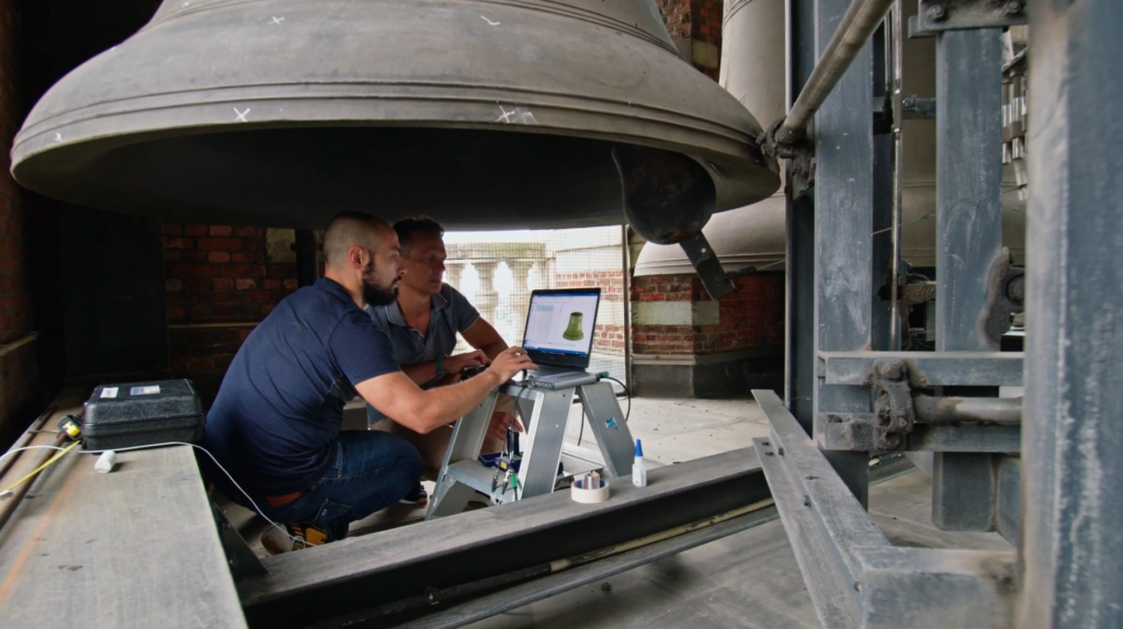 Checking out the test results from the SImcenter testiing solutions in the bell tower of the University Library.