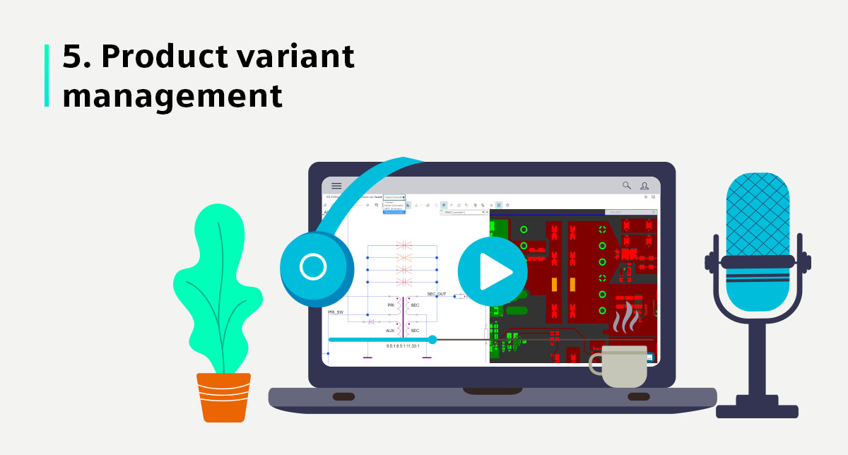 Illustration of a computer with screen showing variant management in PADS Professional Premium