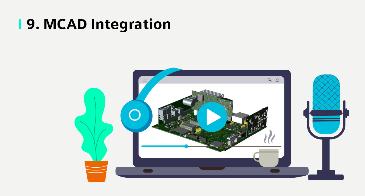 Illustration of a computer showing MCAD integration with PADS Professional Premium