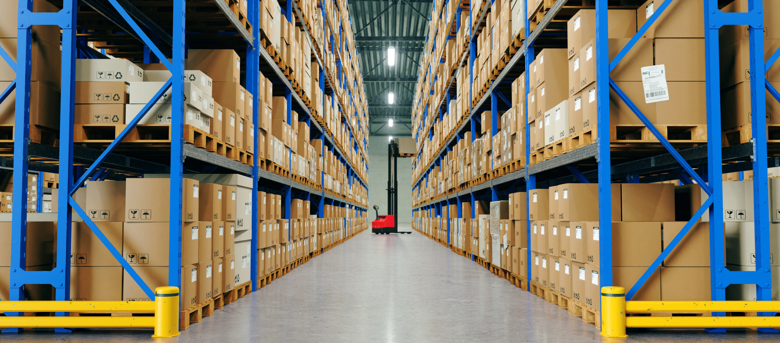 Warehouse with High Shelves and Loader.