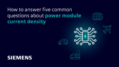 Illustration of a power module with text that says How to answer five common questions about power module current density