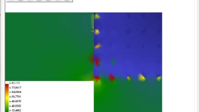 Plot of current density in a via array connecting two power plane shapes, generated by HyperLynx PI