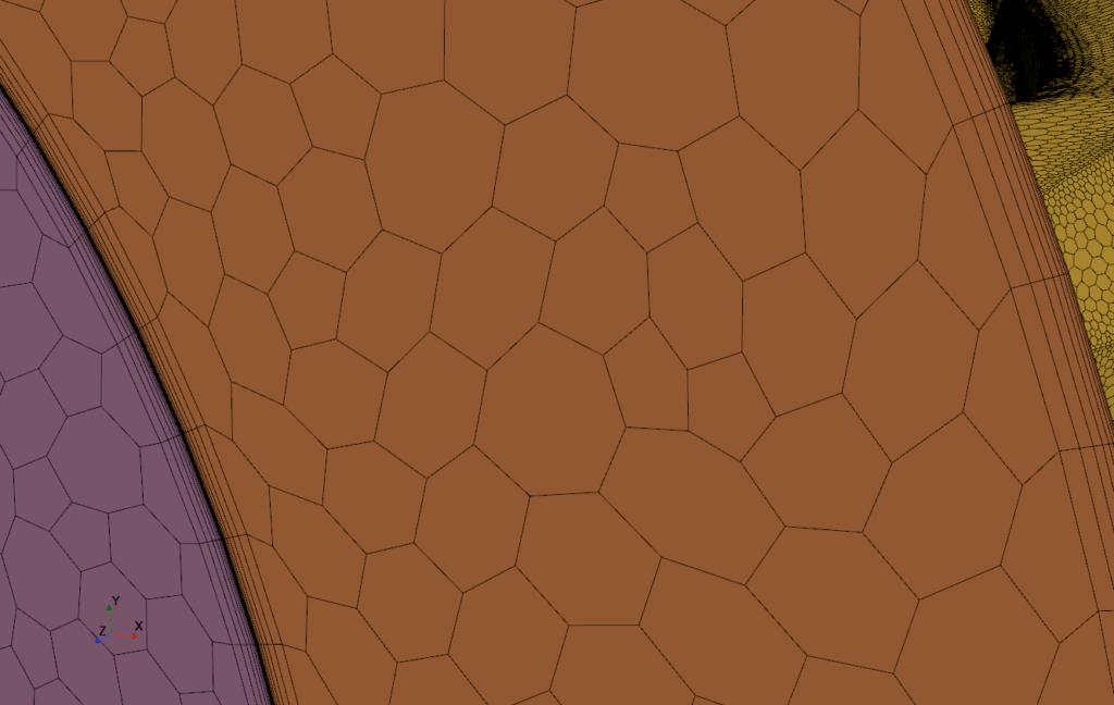 Detail showing 2 types of mesh and 3 boundary layers